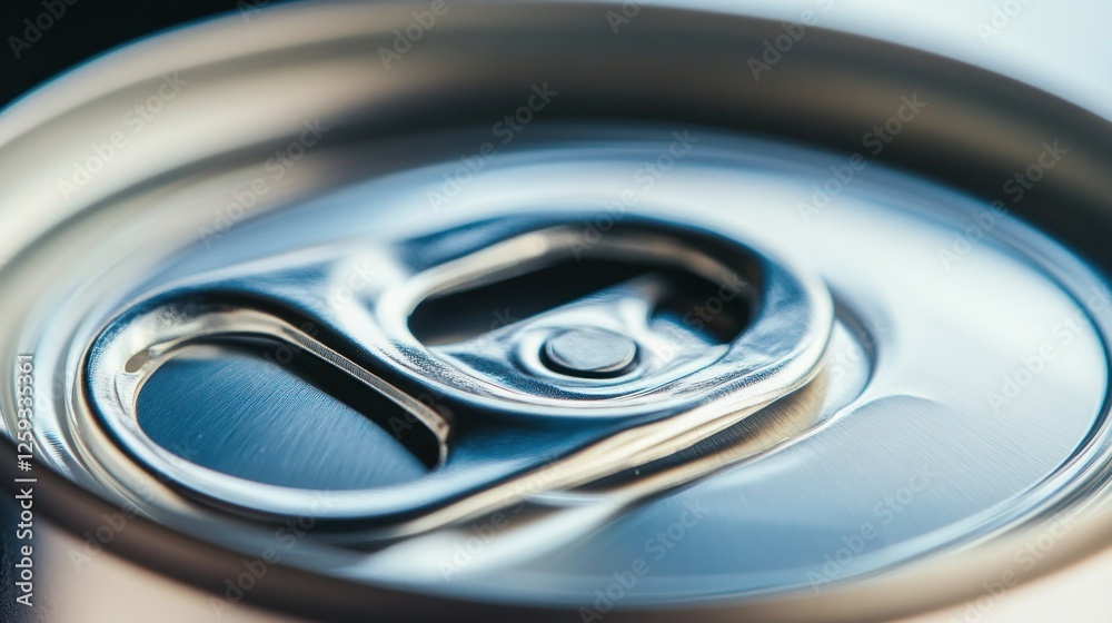 Aluminum can top close-up, drink pull tab, metallic texture, dark background, refreshment Aluminum can top close-up, drink pull tab, metallic texture, dark background, refreshment