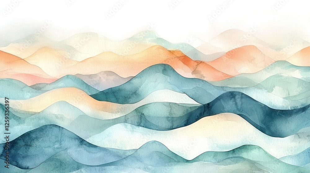 custom made wallpaper toronto digitalAbstract Watercolor Painting of Serene Rolling Hills
