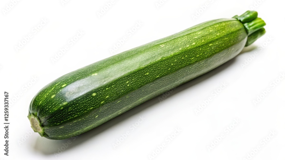A single, vibrant green zucchini sits on a crisp white background, its smooth skin slightly wrinkled and inviting for culinary exploration, courgette, fresh zucchini A single, vibrant green zucchini sits on a crisp white background, its smooth skin slightly wrinkled and inviting for culinary exploration, courgette, fresh zucchini