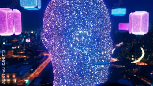 Futuristic Cityscape with Glowing Figure