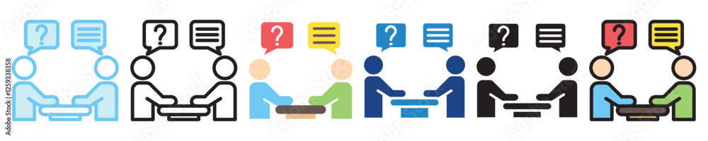 Interview multi-style icon, outline, flat, glyph, dual tone, line color. For UI, UX, app and web development, digital or print. for industry, education, business, financial, Human Resources theme. Interview multi-style icon, outline, flat, glyph, dual tone, line color. For UI, UX, app and web development, digital or print. for industry, education, business, financial, Human Resources theme.