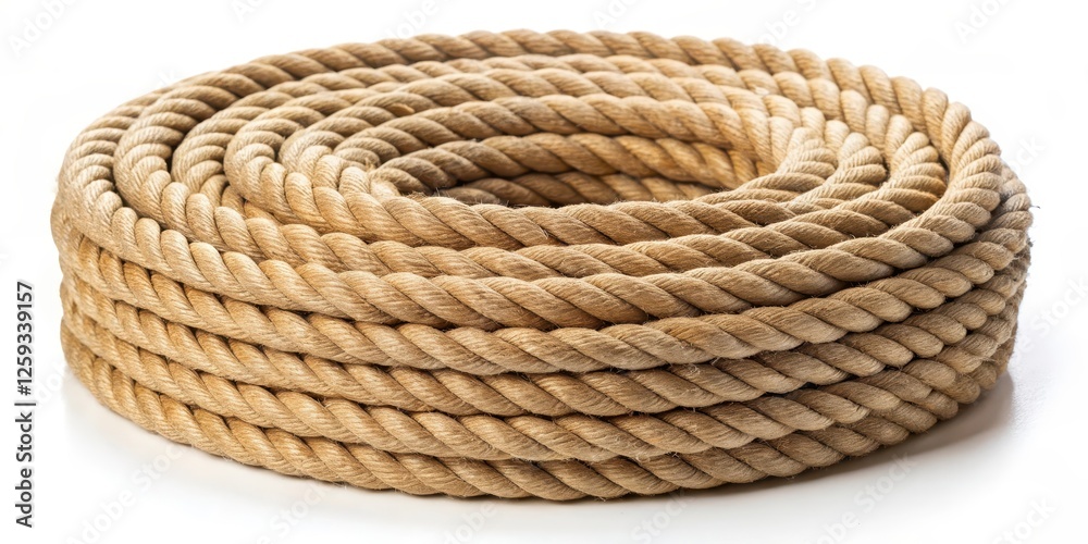 Coiled jute rope with ends and bight locked in a tuck under position Coiled jute rope with ends and bight locked in a tuck under position