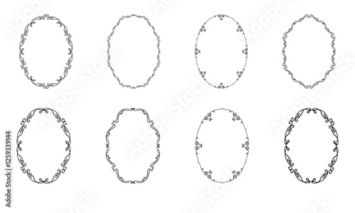 Whimsical Set of Hand Drawn Frames, Doodle Oval Borders for Wedding Invitations, Card Making, Greeting Cards, Invites. Round Borders Illustration Vector Collection Set