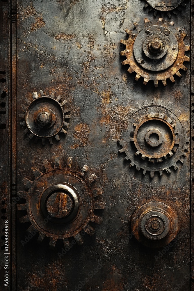 Rusted metal surfaces with intricate industrial designs and bolts Rusted metal surfaces with intricate industrial designs and bolts
