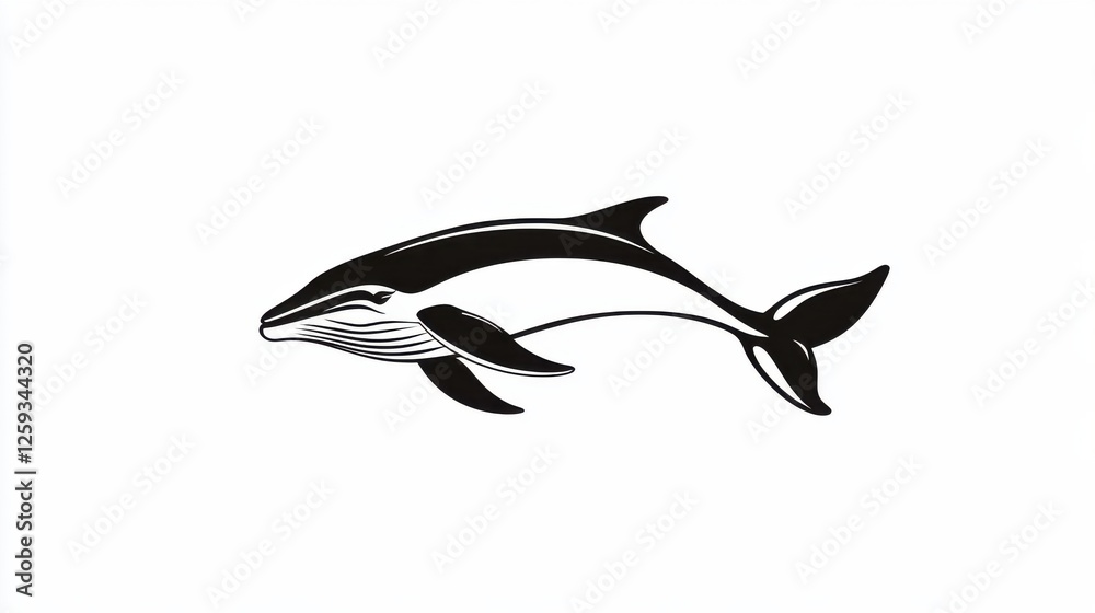 Elegant Black and White Illustration of a Whale in Simple Design Elegant Black and White Illustration of a Whale in Simple Design