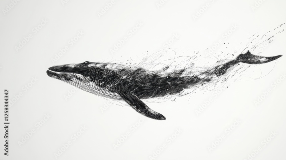 Obraz premium Artistic Representation of a Whale with Flowing Lines and Abstract Style