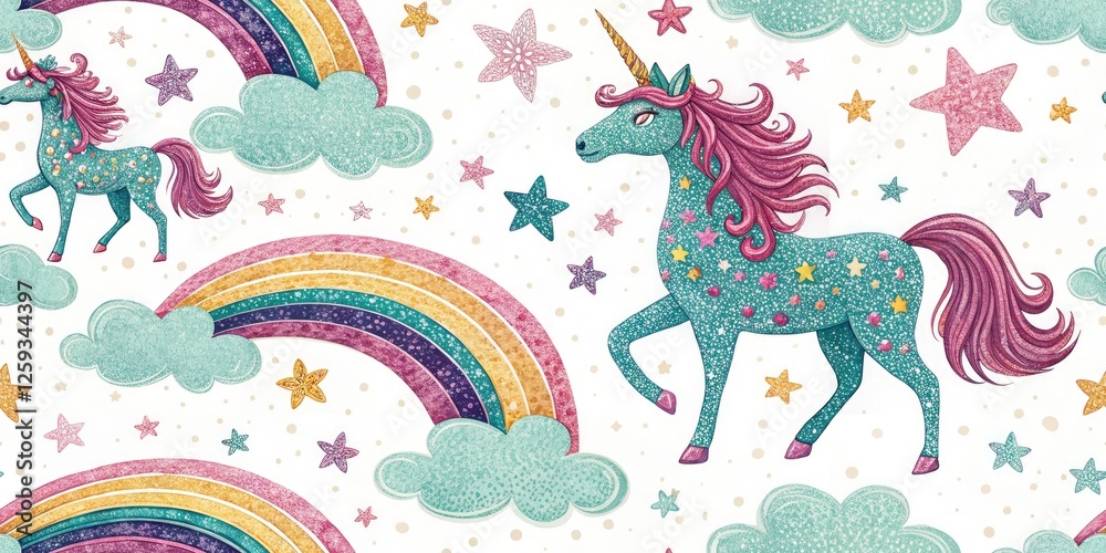 Obraz premium Magical Unicorn Glitter Wall Art, Dreamy Pastel Sparkle Texture, Fantasy Horse Print, Bedroom Decor, Kids Room Art