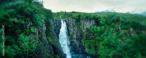 Panoramic view of Svartifoss Waterfall, Skaftafell National Park, Iceland. photo