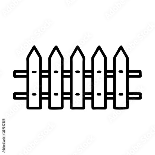 Wooden picket fence icon in black outline, representing home, gardening, landscaping, and security, ideal for web applications, real estate branding, and infographics