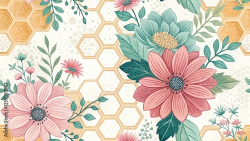 Wallpaper Mural Pastel Flower Honeycomb Food Photography Background - Sweet Treats, Dessert Styling, Geometric Design Torontodigital.ca