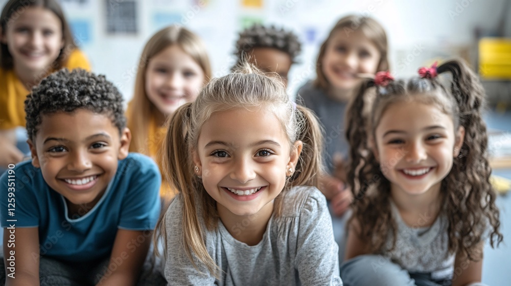 Group of diverse elementary school students smiling together Group of diverse elementary school students smiling together