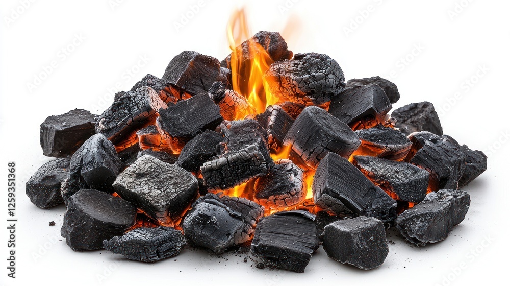 Glowing Embers of Burning Charcoal Pile Glowing Embers of Burning Charcoal Pile