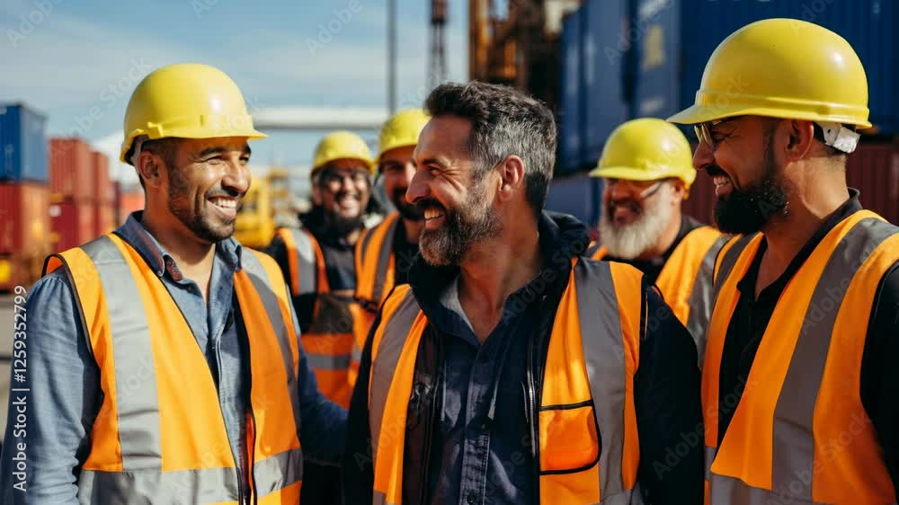 Multiracial smiling workers having fun inside container cargo terminal at maritime port
Multiracial smiling workers having fun inside container cargo terminal at maritime port