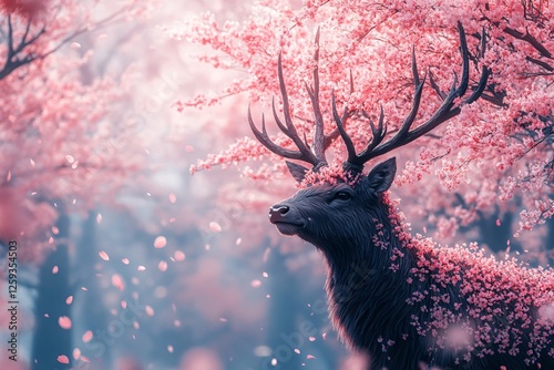Majestic Deer Adorned With Spring Blossoms photo