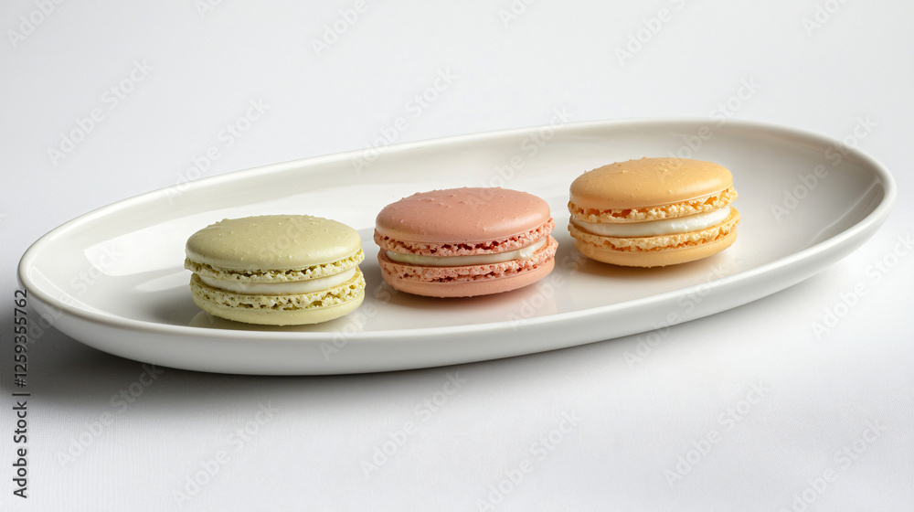 Obraz premium A minimalistic arrangement of macarons in pastel colors on a clean plate.