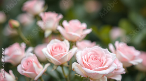 light pink roses in soft color and blur style for background. sweet color roses flowers in pastel tone with blurred style for background pattern texture. sweet color flower petals in soft color