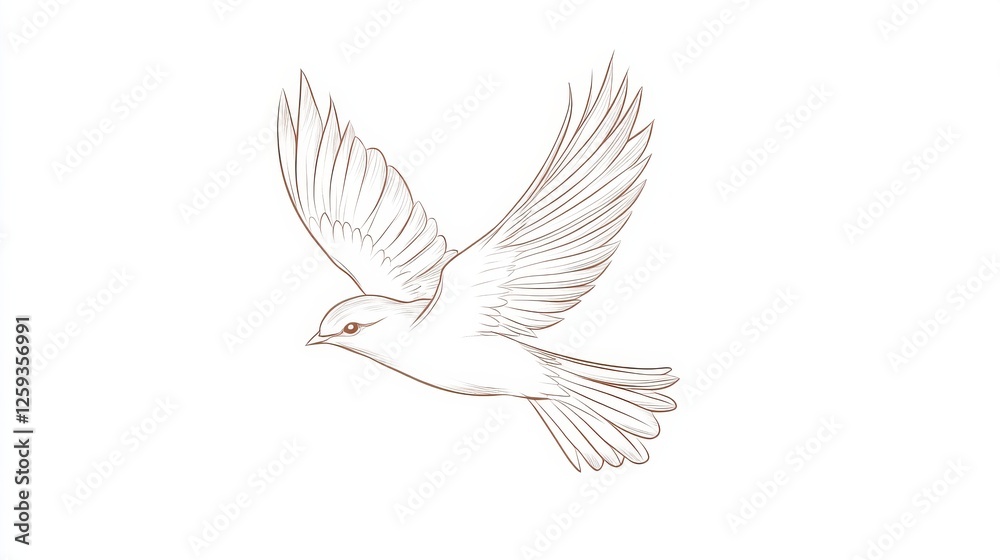 Fototapeta premium Elegant Line Art of a Flying Bird, Minimalist Design Illustration