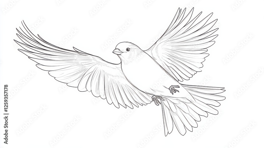 Elegant Bird in Flight with Detailed Wing Structure Illustration Elegant Bird in Flight with Detailed Wing Structure Illustration