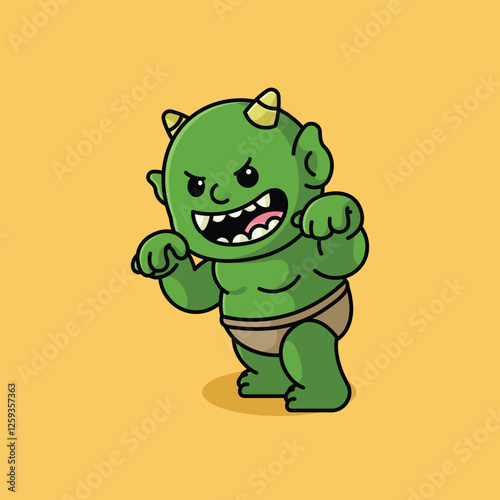 Simple cute buto ijo ghost green giant demon cartoon vector illustration Collection of Indonesian ghost concept icon isolated