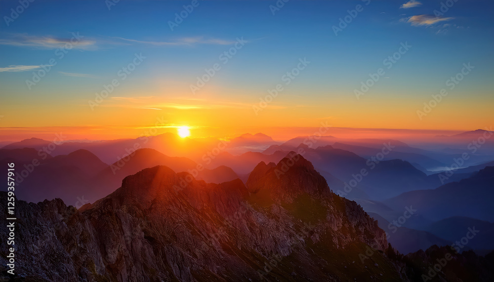 Fototapeta premium breathtaking sunrise over mountain range, symbolizing new beginnings and potential