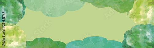 バナー　フレーム　水彩　手描き　緑　風景　夏　テクスチャ　背景　デザイン　イラスト素材