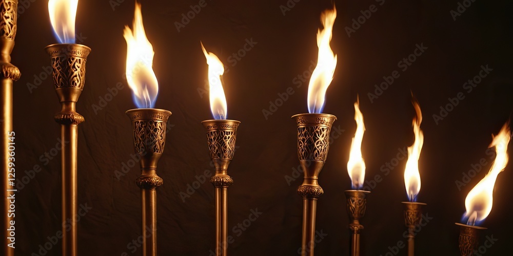 Fototapeta premium A group of torches ablaze on fire D1