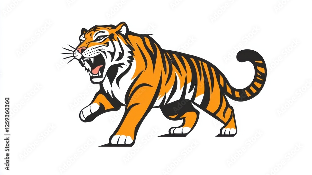 Fototapeta premium Fierce Tiger Illustration with Bold Stripes and Dynamic Pose