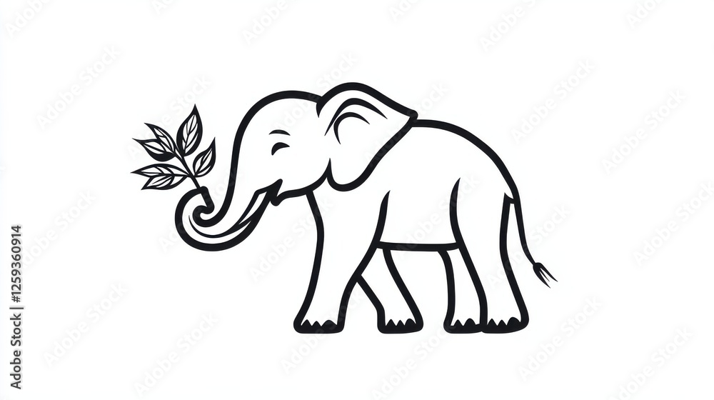 Fototapeta premium Cute Cartoon Elephant Holding Leaf with Playful and Joyful Vibe
