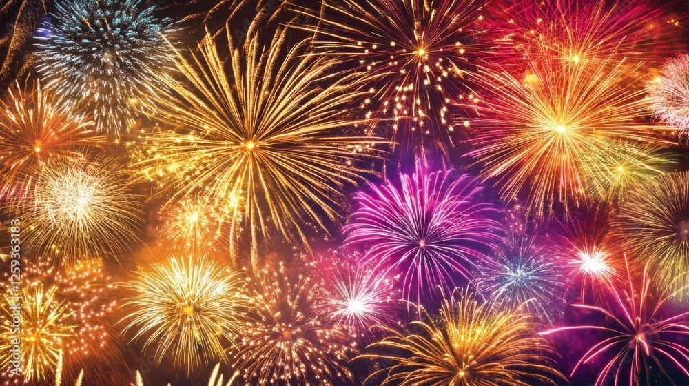 New Year's Eve fireworks display. Featuring a vibrant display of fireworks lighting up the night sky. Highlighting the excitement and celebration of the New Year. Ideal for holiday and event content. New Year's Eve fireworks display. Featuring a vibrant display of fireworks lighting up the night sky. Highlighting the excitement and celebration of the New Year. Ideal for holiday and event content.