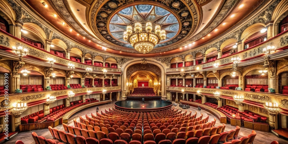 Obraz premium The Liceu Theatre: a Barcelona landmark boasting luxurious design, grand auditorium, and rich Spanish architectural heritage.