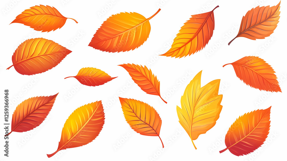 Obraz premium Autumn leaves collection, fall foliage, white background, design element