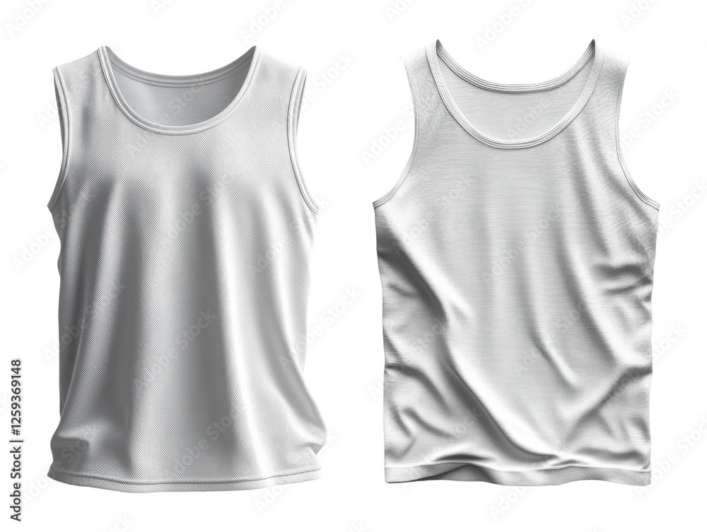 White tank tops displayed side by side, showcasing different styles and textures. Perfect for casual wear or layering White tank tops displayed side by side, showcasing different styles and textures. Perfect for casual wear or layering