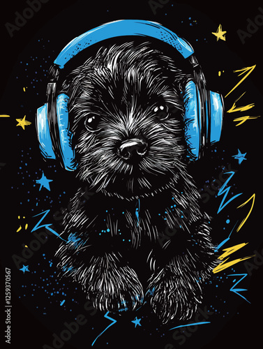 dog with headphones