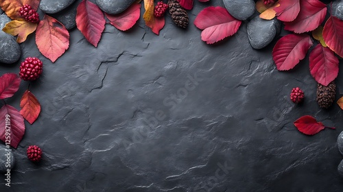 Autumn Leaves Stones Berries Frame Background
