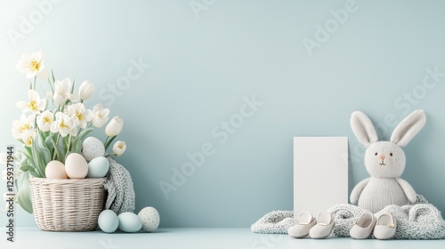 Easter celebration scene cozy home decorative still life soft pastel environment close-up view spring festivity concept