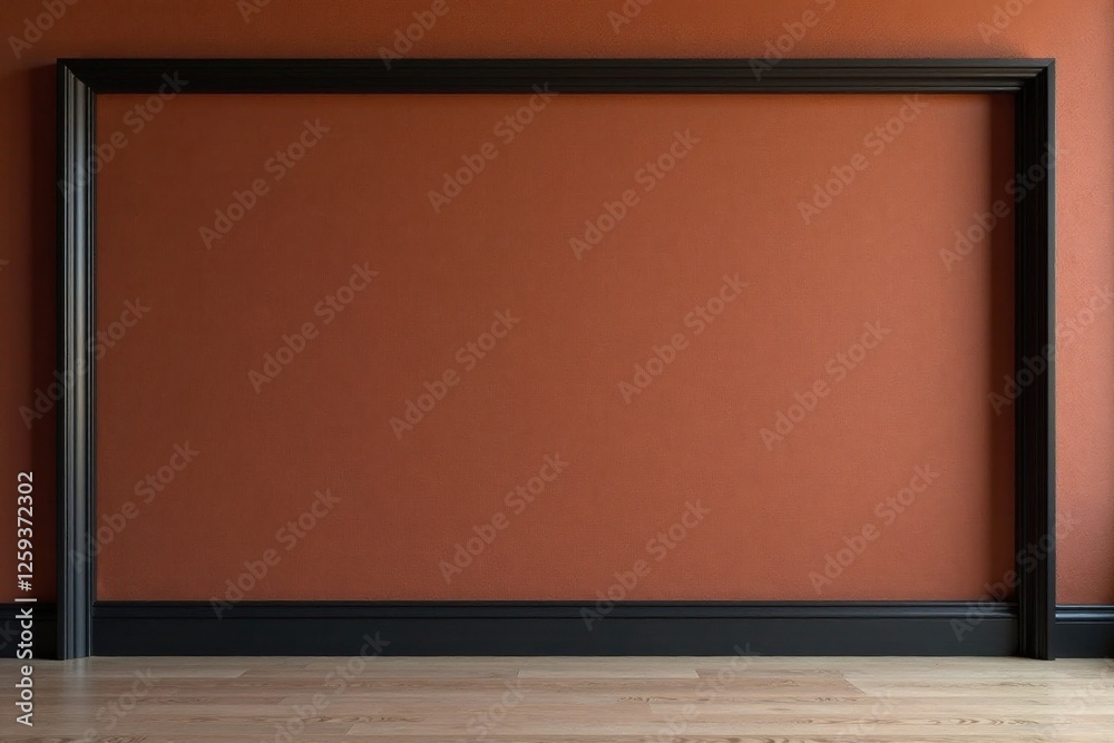 Fototapeta premium Empty Room with Dark Trim and Terracotta Wall, Ideal for Interior Design Mockups