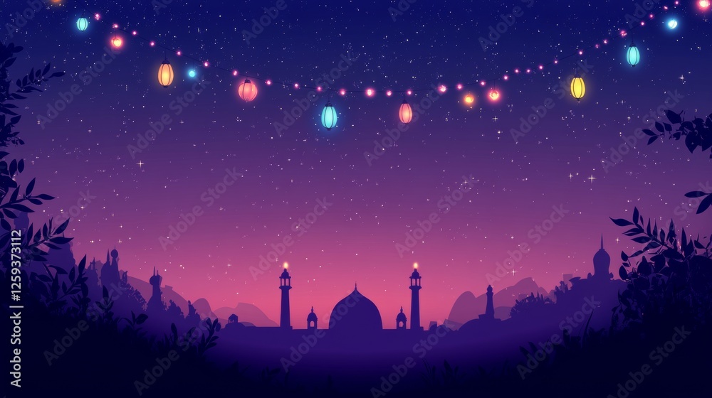 simple graphic of mosque silhouette and lantern of Ramadhan simple graphic of mosque silhouette and lantern of Ramadhan