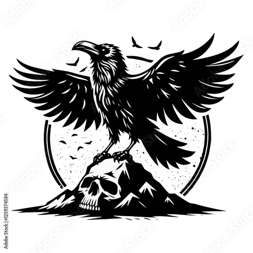 Raven skull silhouette black icon on white background
