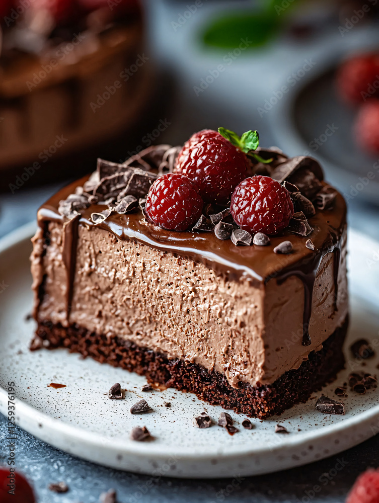 A slice of rich chocolate cake with drizzled ganache. A slice of rich chocolate cake with drizzled ganache.