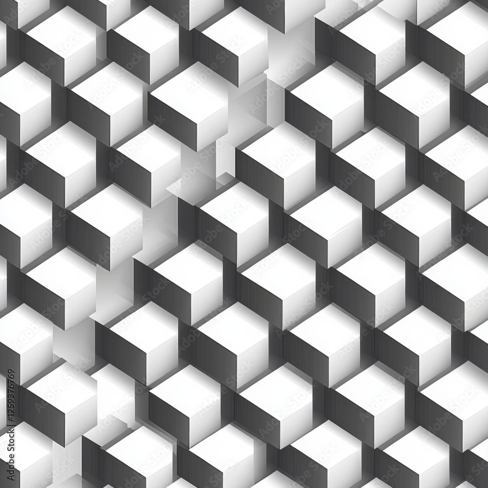 Abstract Geometric Pattern of 3D Cubes in Black and White Shades Abstract Geometric Pattern of 3D Cubes in Black and White Shades