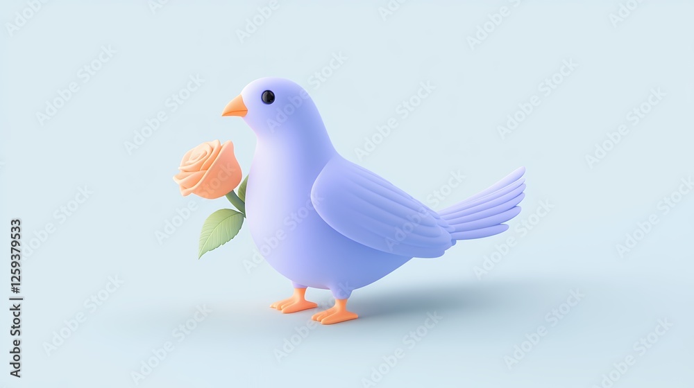 Pastel Blue Pixel Dove Holding Peach Rose on Light Blue Background Pastel Blue Pixel Dove Holding Peach Rose on Light Blue Background