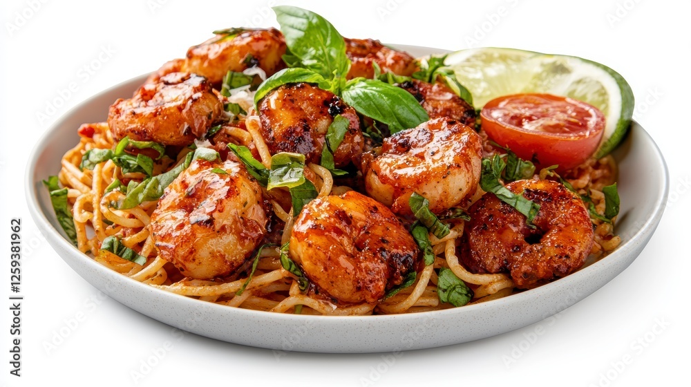 Delicious shrimp pasta dish kitchen food photography bright lighting close-up culinary art Delicious shrimp pasta dish kitchen food photography bright lighting close-up culinary art