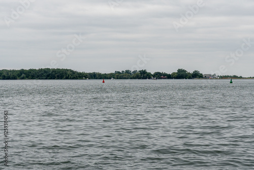 Photography Lake Ontario water edge near downtown Toronto onto the islands across Lake Ontar