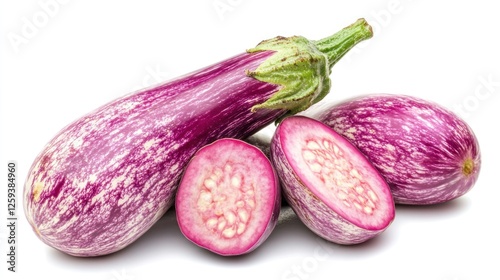 Wallpaper Mural Striped eggplant halves & whole, white background, healthy food Torontodigital.ca