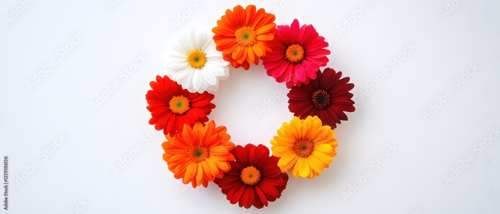 Vibrant Gerbera Daisy Circle on White Background A Colorful Floral Arrangement for Spring Vibrant Gerbera Daisy Circle on White Background A Colorful Floral Arrangement for Spring