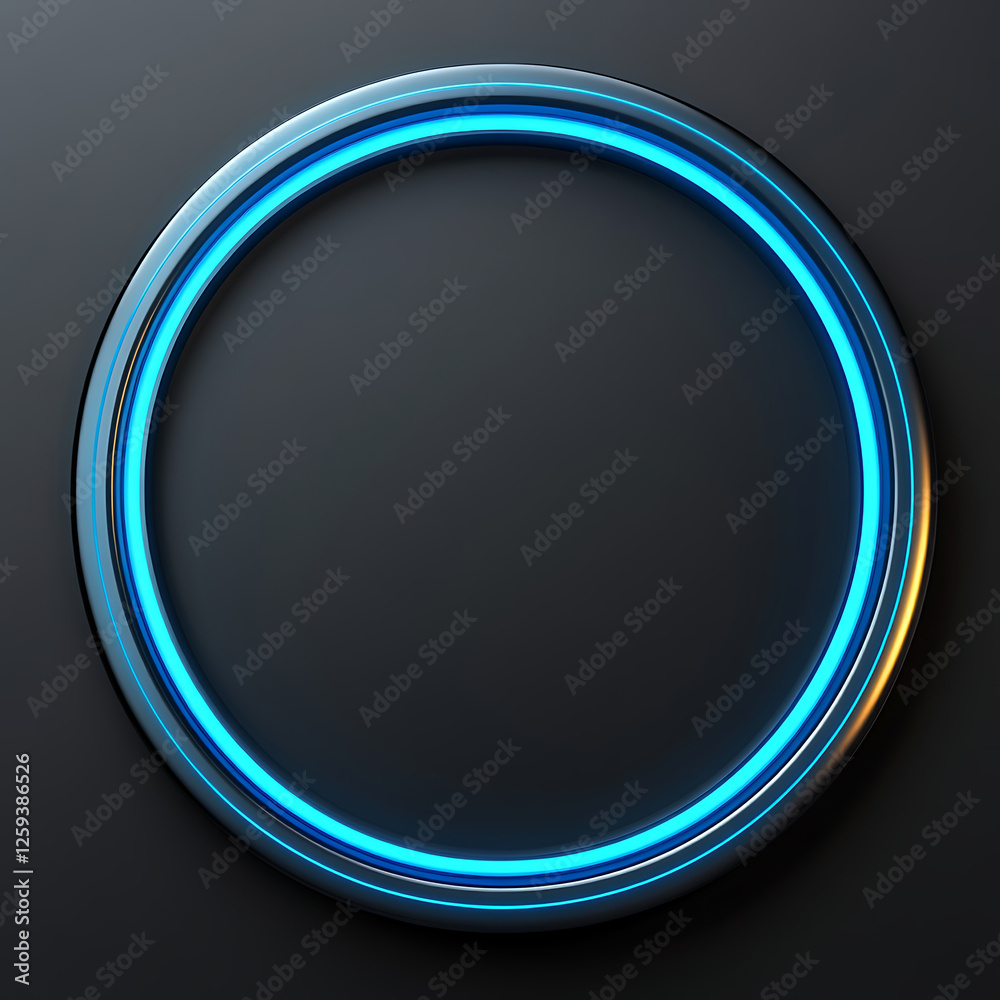 Metallic Blue Neon Circle Frame on Dark Background Metallic Blue Neon Circle Frame on Dark Background