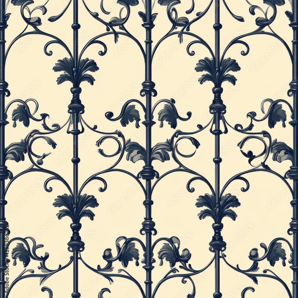 Elegant Floral Pattern Design with Ornate Scroll Motifs