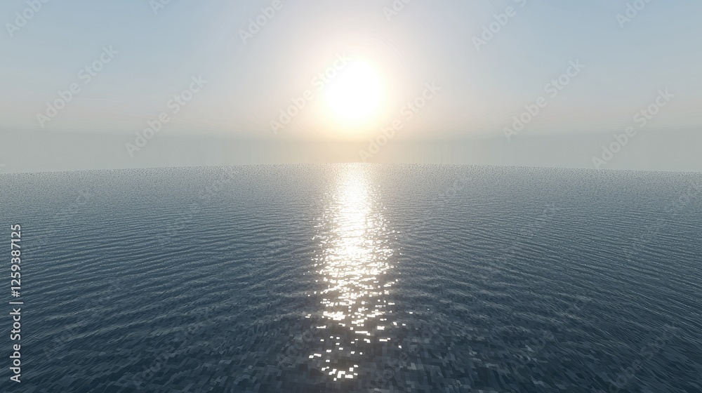 Fototapeta premium Serene sunrise over tranquil ocean waters, reflecting light with gentle waves in the distance