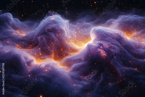 cosmic dance of purple and teal nebula formations with golden stardust swirls creating ethereal patterns against deep space photographed in ultrahigh resolution photo