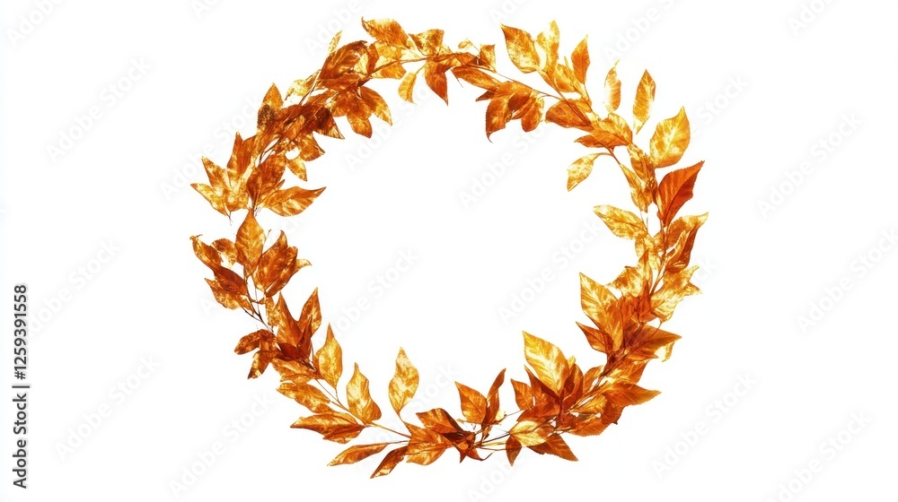Golden autumn leaf wreath, isolated, blank, design, template Golden autumn leaf wreath, isolated, blank, design, template
